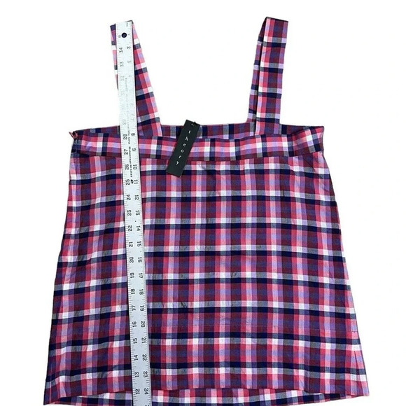 Theory Tressia Sleeveless Tank Top Pink Navy Plaid Check Side Zip Size Small - Picture 5 of 6